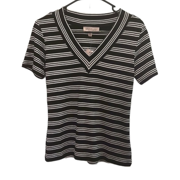 Philosophy Republic V Neck Striped Top Black and White Size Small NWT - Picture 1 of 10